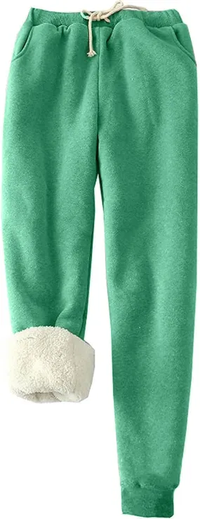 Sweatpants Women Sherpa Lined Winter Warm Fleece Joggers Casual Comfy Thermal Outdoor Athletic Trousers with Pockets