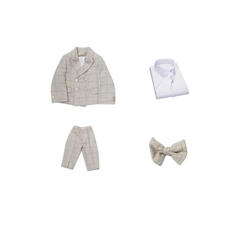 Timeless Beige Plaid Boys Suit Set