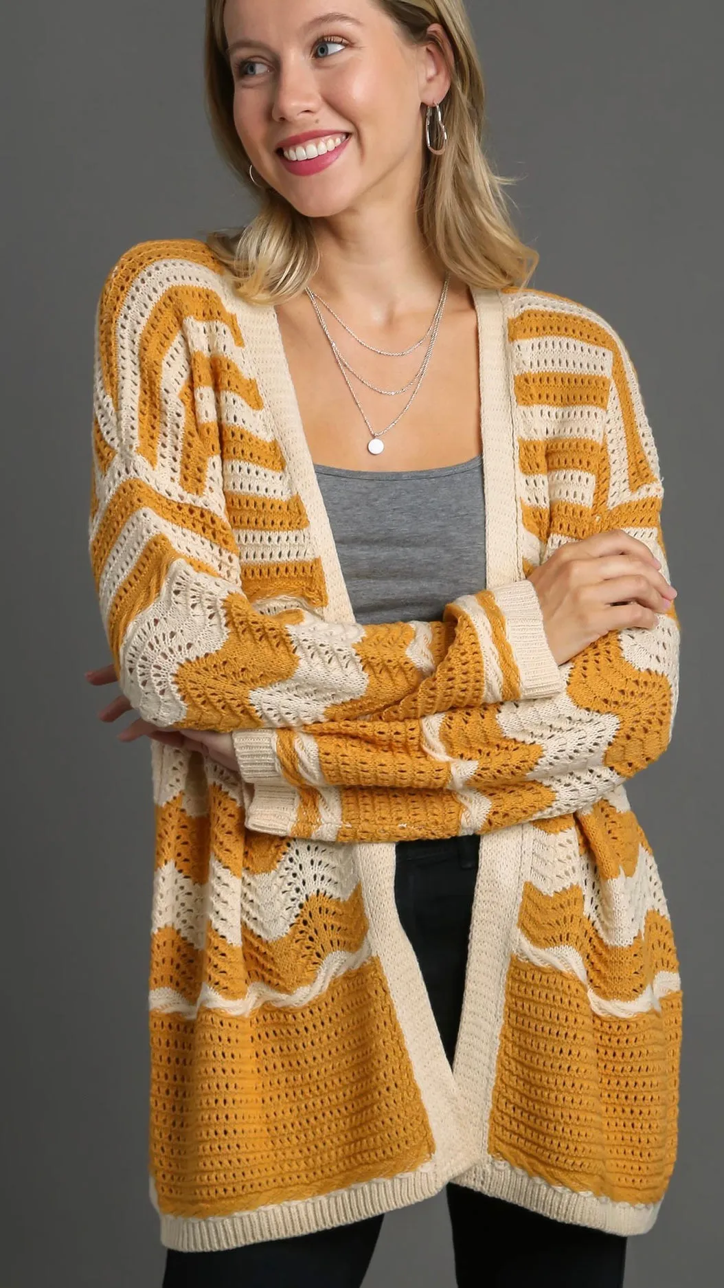 Wavy Stripe Slouch Open Cardigan