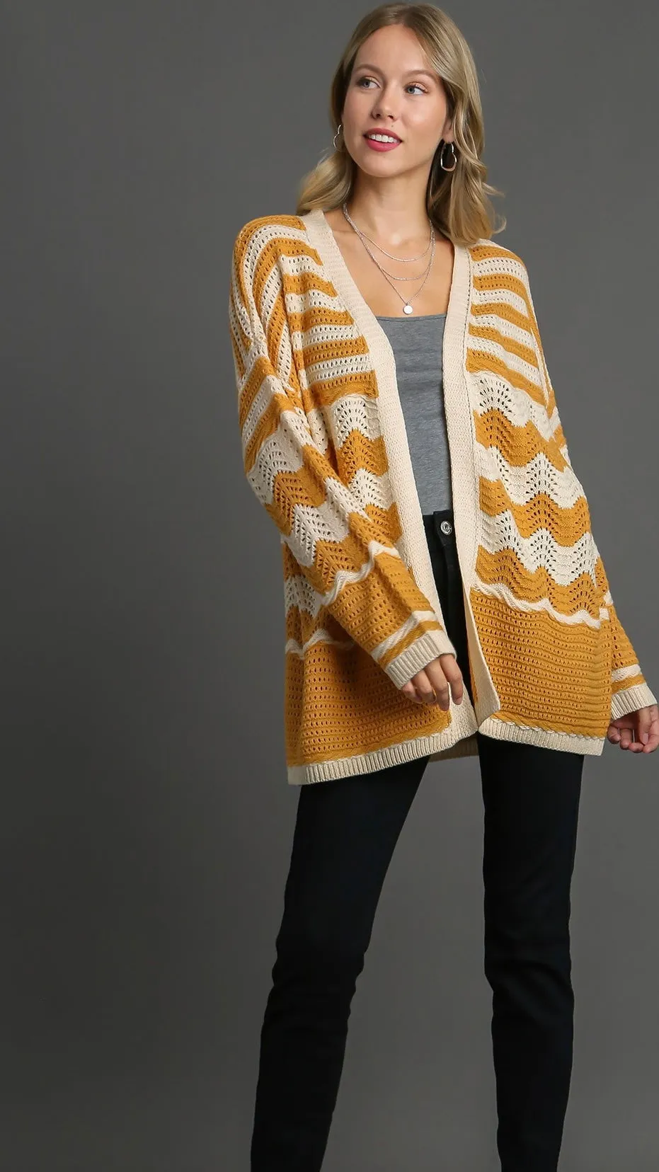 Wavy Stripe Slouch Open Cardigan