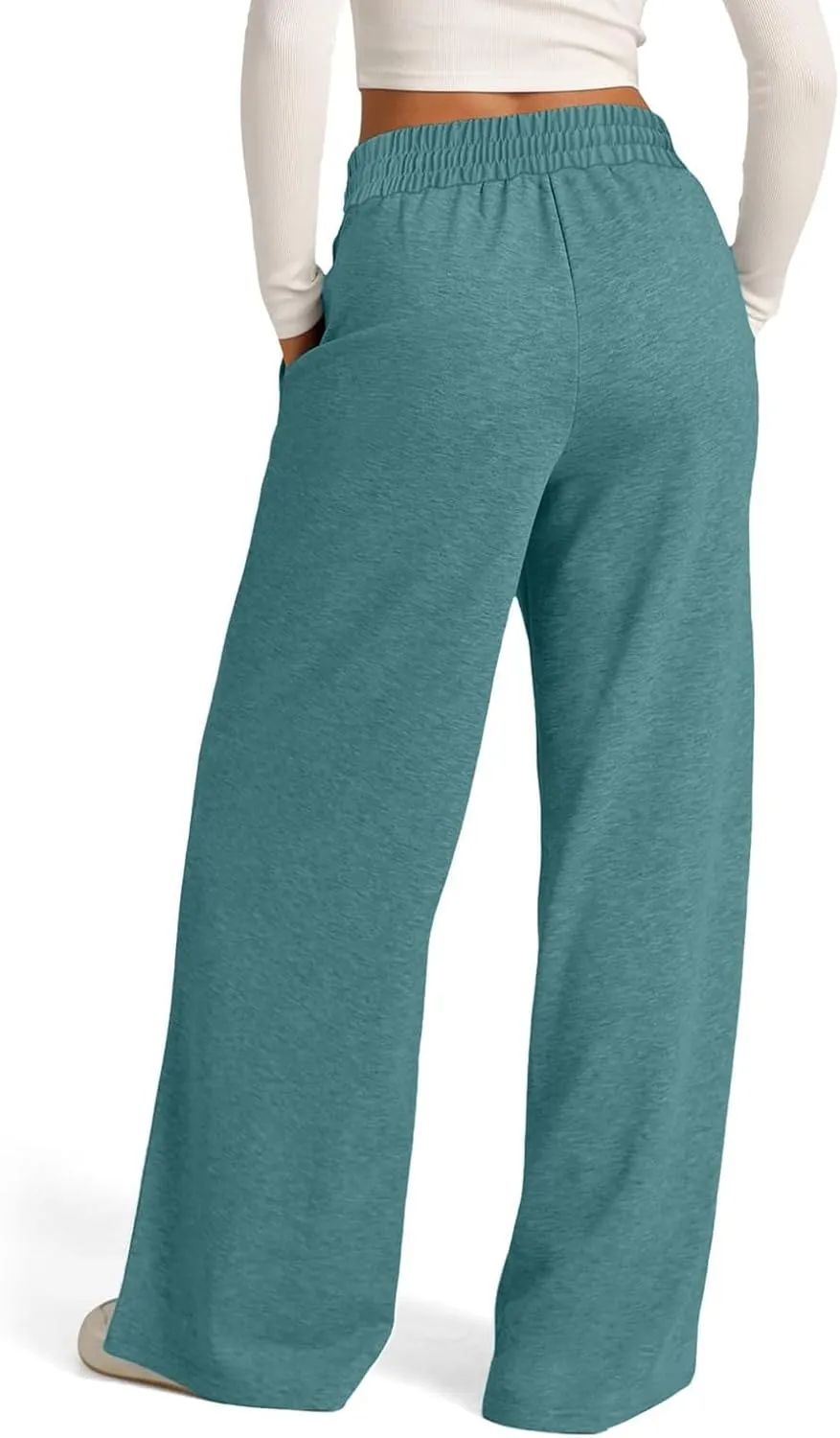 Wide Leg Sweatpants Women Elastic High Waisted Baggy Sweat Pants Oversized Comfy Drawstring Joggers with Pockets