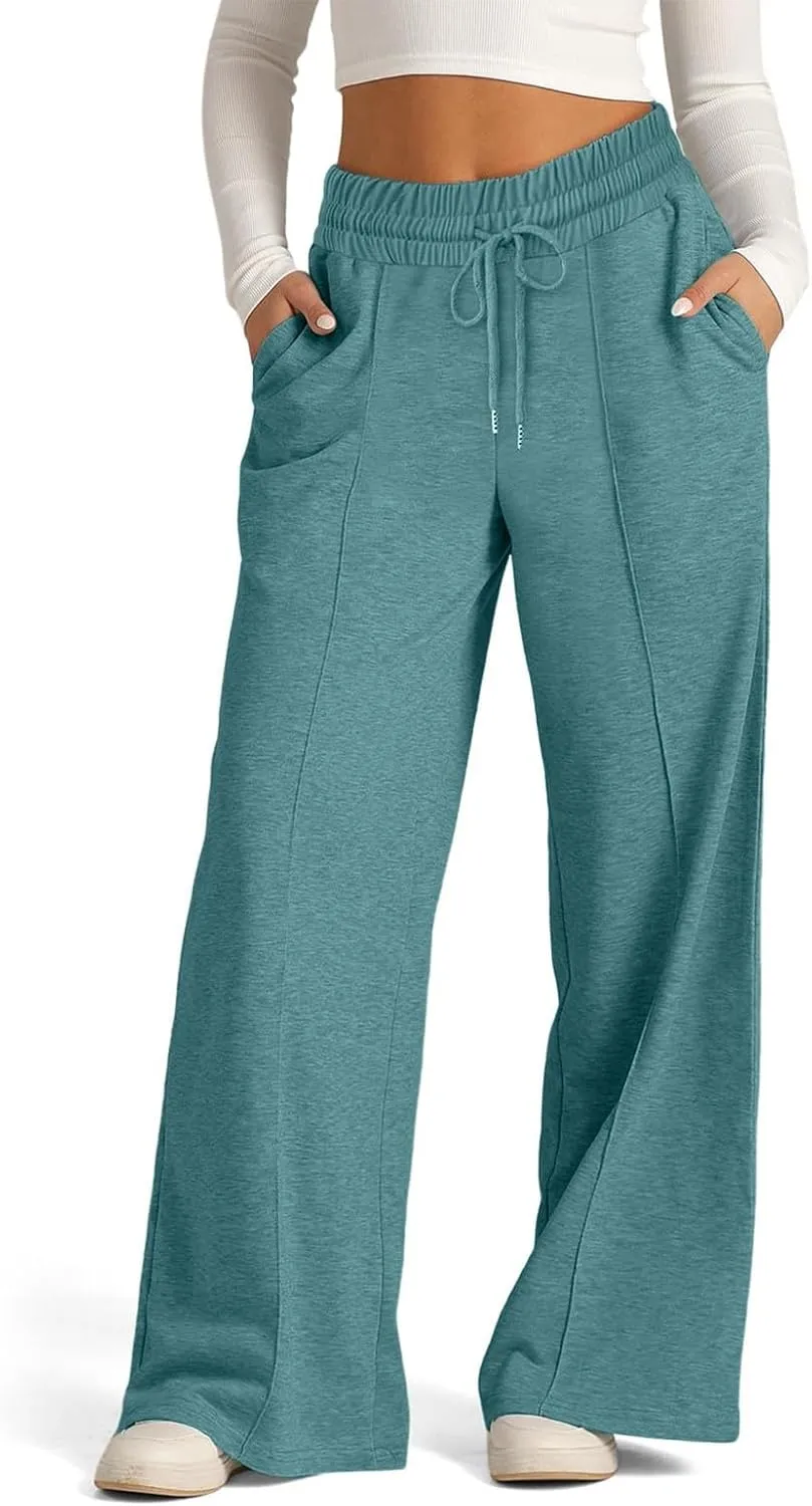 Wide Leg Sweatpants Women Elastic High Waisted Baggy Sweat Pants Oversized Comfy Drawstring Joggers with Pockets