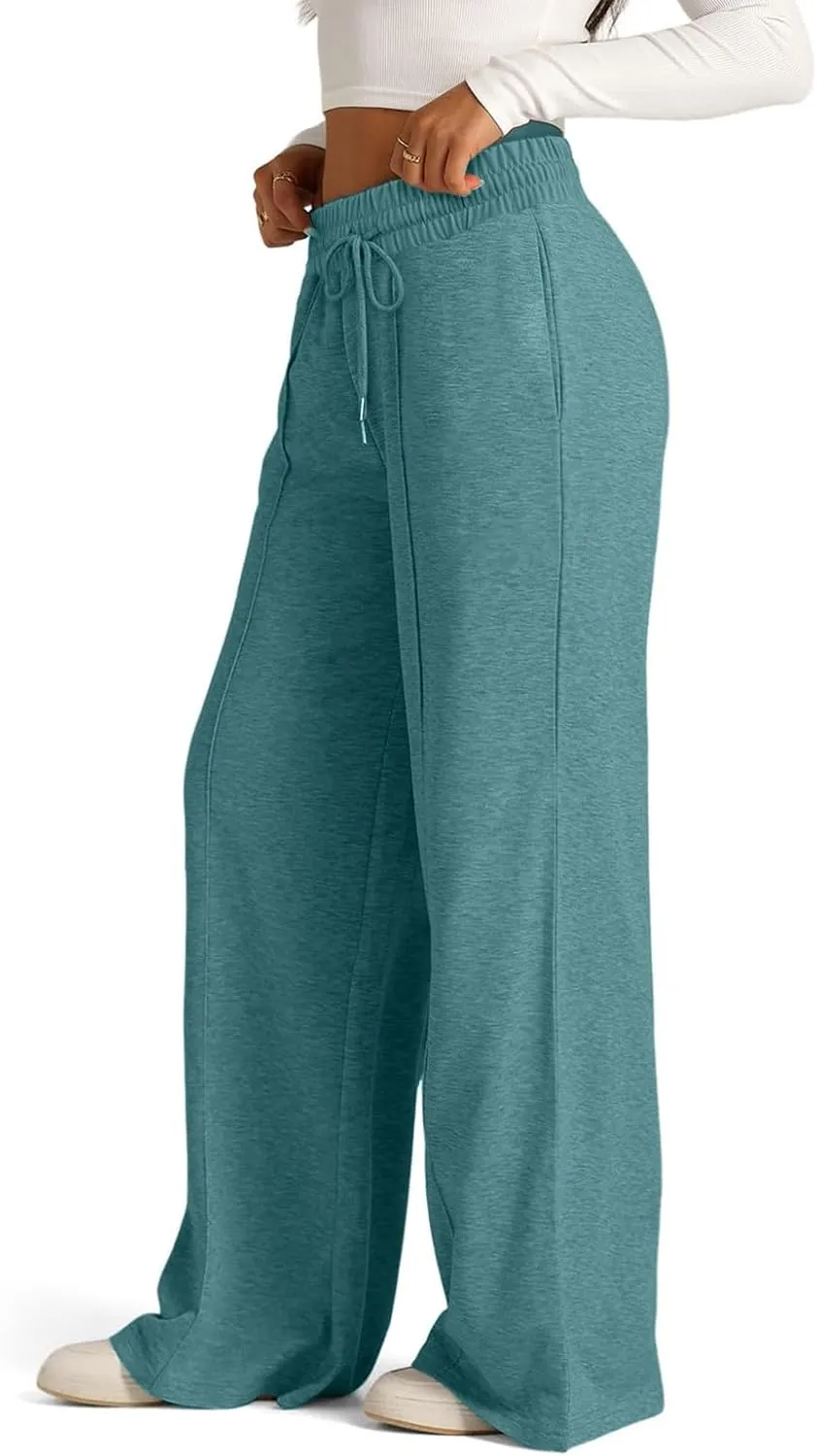 Wide Leg Sweatpants Women Elastic High Waisted Baggy Sweat Pants Oversized Comfy Drawstring Joggers with Pockets