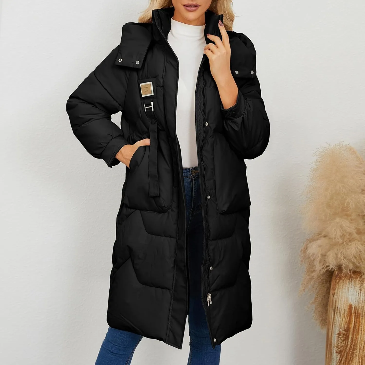 Winter Down Jacket Coat for Women Winter Long Puffer Hooded Zip Up Thickened Down Jackets Trendy Clothes Outerwear