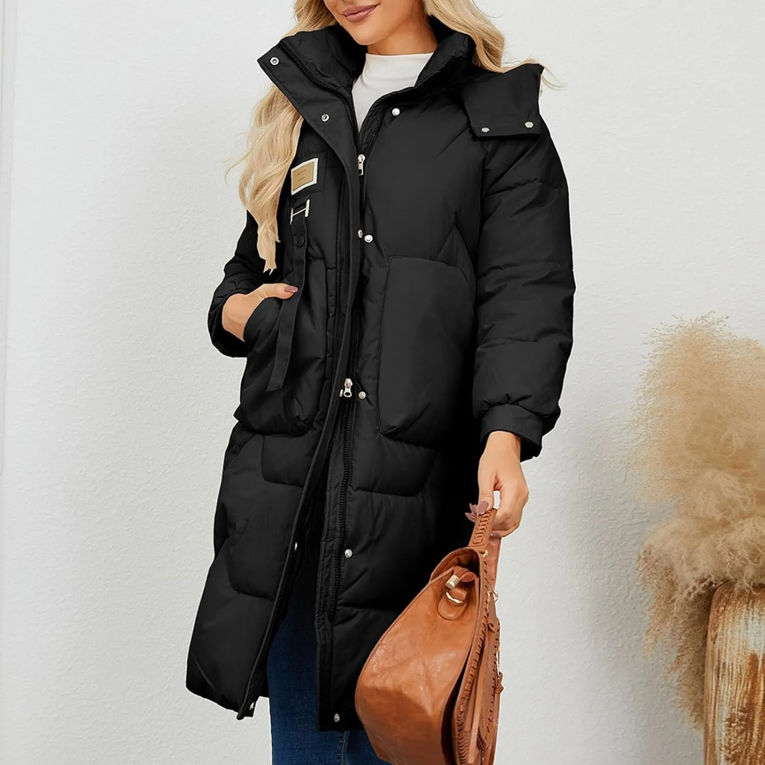 Winter Down Jacket Coat for Women Winter Long Puffer Hooded Zip Up Thickened Down Jackets Trendy Clothes Outerwear