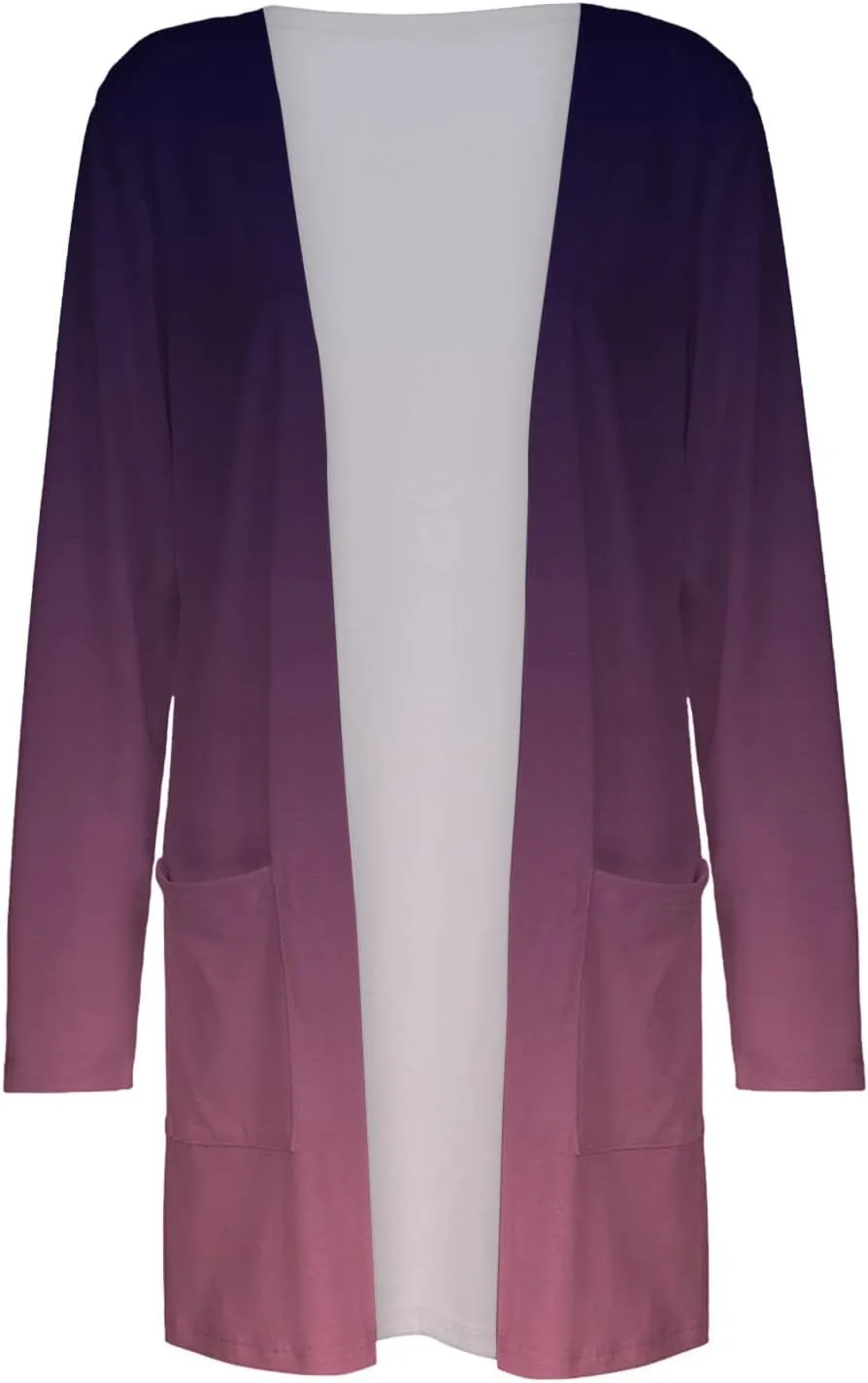 Women Lightweight Ombre Cardigans Open Front Long Sleeve Fall Knitted Draped Duster Cardigan Coats with Pockets