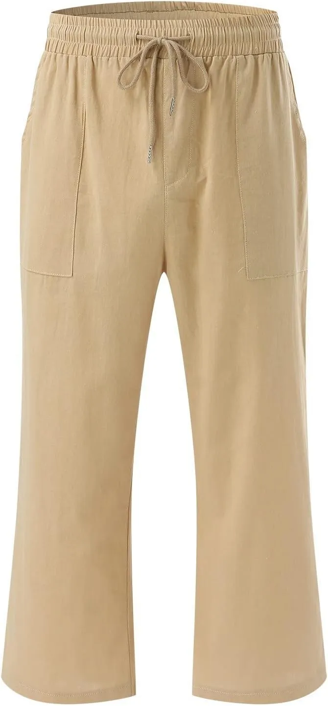 Womens Capri Yoga Pants Wide Leg Fashion Drawstring Elastic Trousers Comfy Straight Leg Long Pants with Pocket Casual