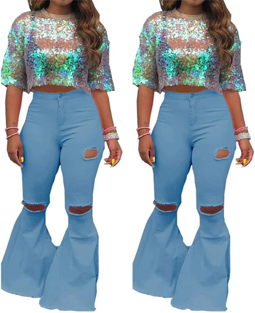 Womens Casual Straight Leg Jeans Petite to Plus Size Stretch Wide Leg Jeans Baggy Loose Flared Mom Jeans