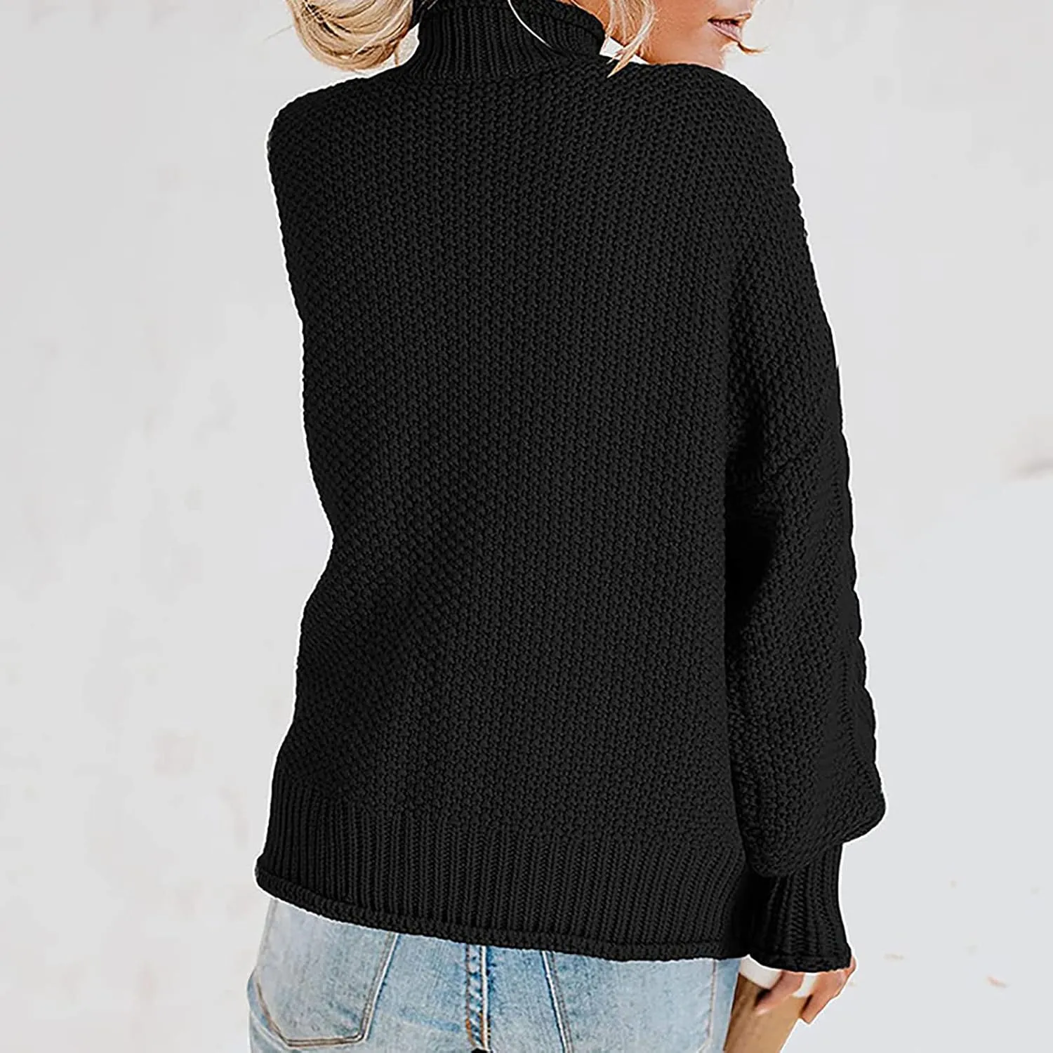Women's Turtleneck Long Sleeve Loose Oversized Chunky Knitted Pullover Sweater Jumper Tops Fall Casual Solid Sweaters