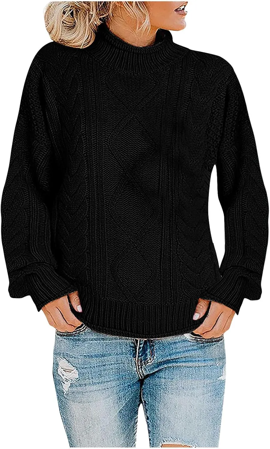 Women's Turtleneck Long Sleeve Loose Oversized Chunky Knitted Pullover Sweater Jumper Tops Fall Casual Solid Sweaters