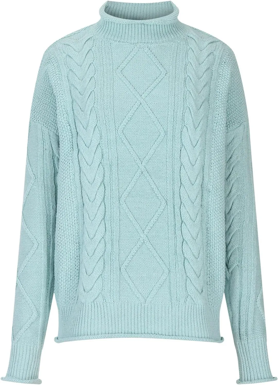 Womens Turtleneck Oversized Sweaters Solid Color Long Sleeve Pullover Loose Chunky Knit Jumper Fall Winter Casual Tops