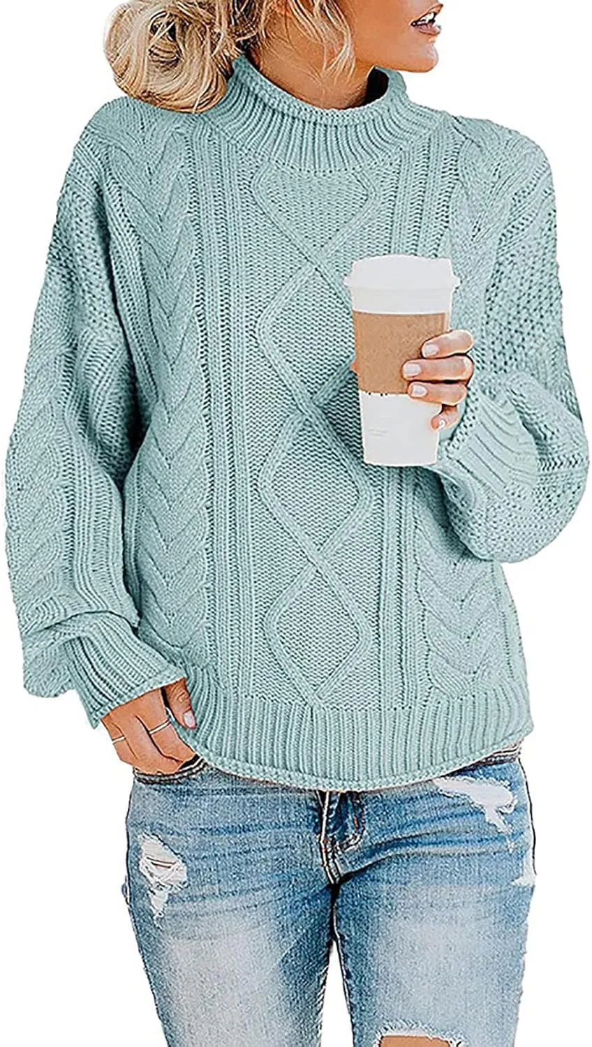 Womens Turtleneck Oversized Sweaters Solid Color Long Sleeve Pullover Loose Chunky Knit Jumper Fall Winter Casual Tops