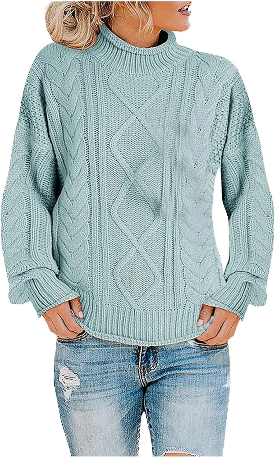 Womens Turtleneck Oversized Sweaters Solid Color Long Sleeve Pullover Loose Chunky Knit Jumper Fall Winter Casual Tops