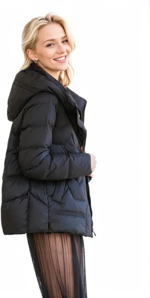 Women's Winter Down Jacket - Warm Hooded Puffer Coat - Stylish and Cozy Cold Weather Outerwear