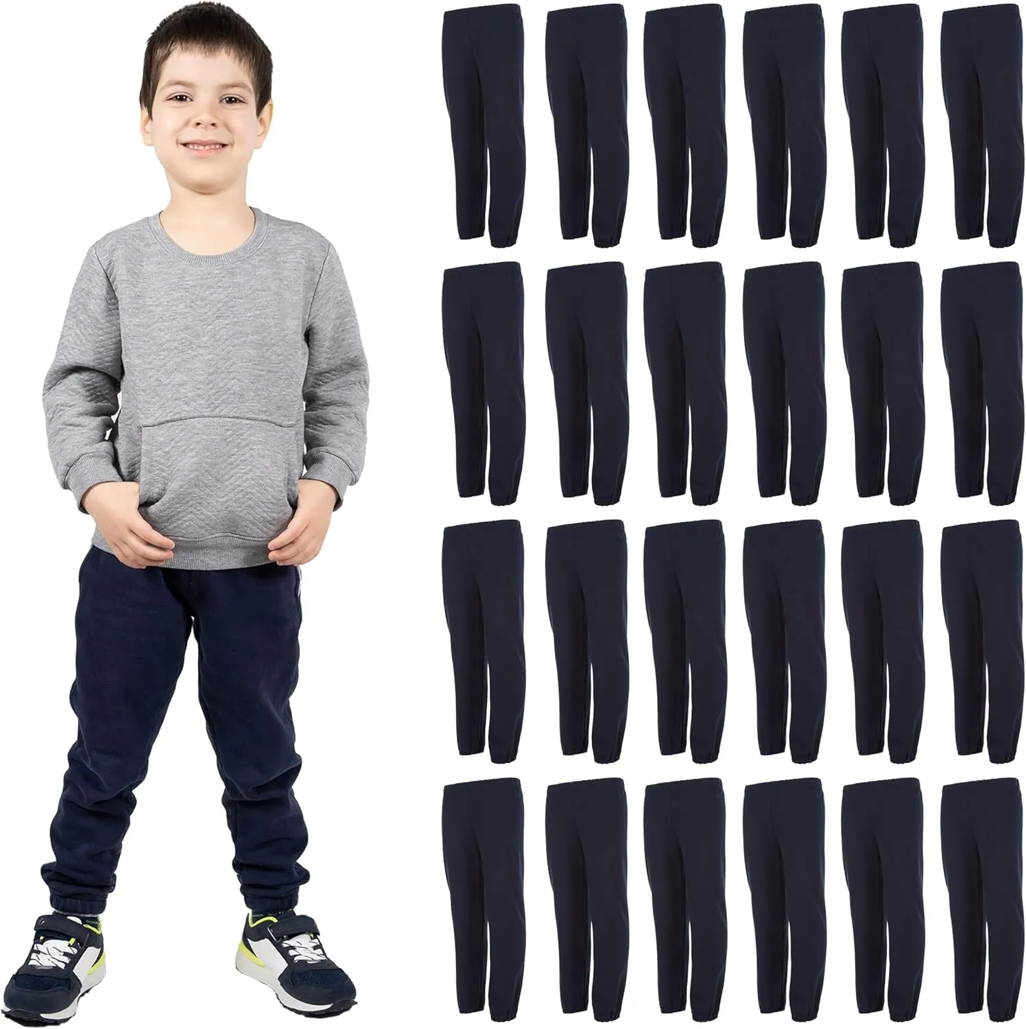 Yacht & Smith 24 Pack of Boys Jogger Bulk Sweatpants, Black Navy Gray, Comfy Lounge Joggers for Kids