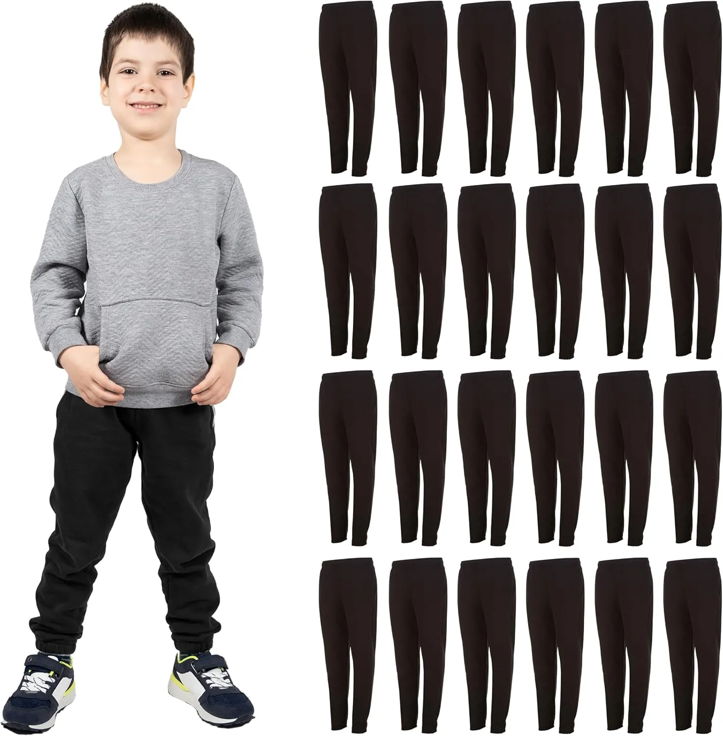Yacht & Smith 24 Pack of Boys Jogger Bulk Sweatpants, Black Navy Gray, Comfy Lounge Joggers for Kids