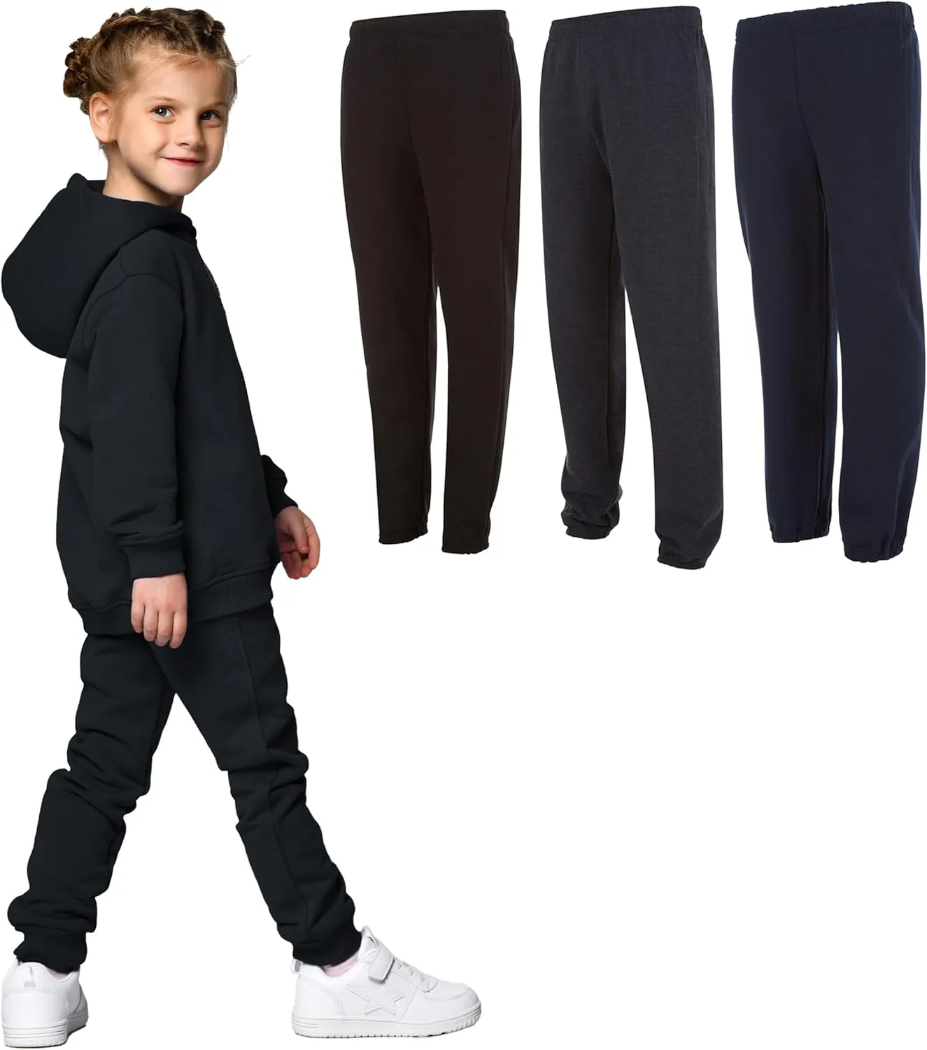 Yacht & Smith 3 Pack of Boys Jogger Bulk Sweatpants, Black Navy Gray, Comfy Lounge Joggers for Kids