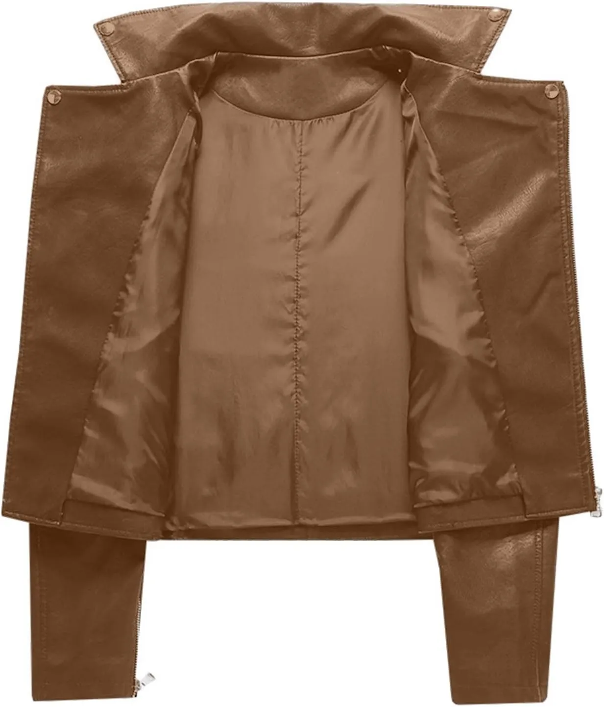 ZYXTIM Women's Classic Vintage Faux Leather Motorcycle Jacket Stylish Notched Collar Oblique Zipper Shacket Jacket
