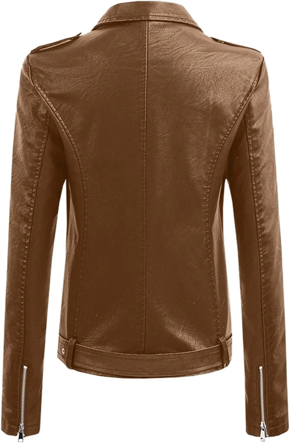 ZYXTIM Women's Classic Vintage Faux Leather Motorcycle Jacket Stylish Notched Collar Oblique Zipper Shacket Jacket