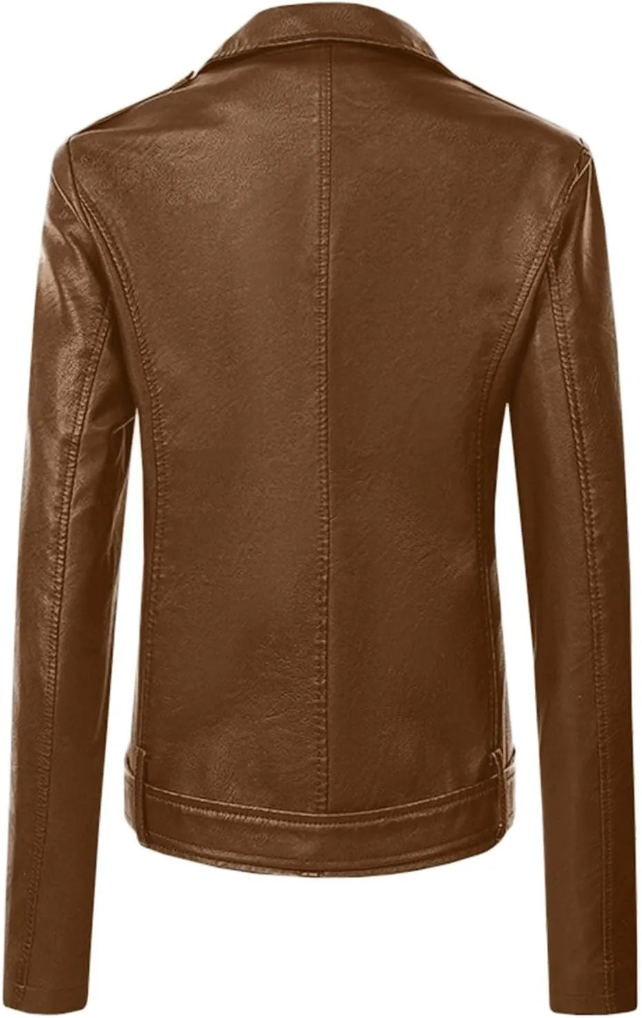 ZYXTIM Women's Classic Vintage Faux Leather Motorcycle Jacket Stylish Notched Collar Oblique Zipper Shacket Jacket